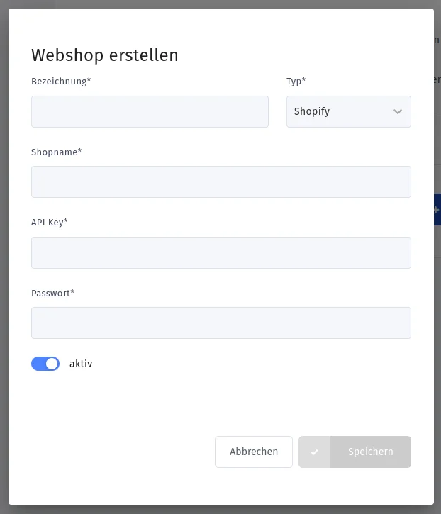 Screenshot Orgamax Shopify Verbindung einrichten